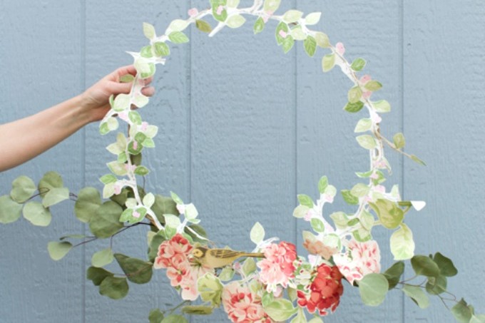 wreath-made-from-greenery-and-wallpaper