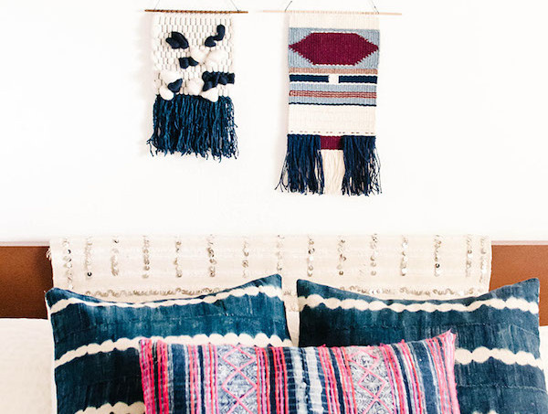 Bedroom with indigo shibori cushions