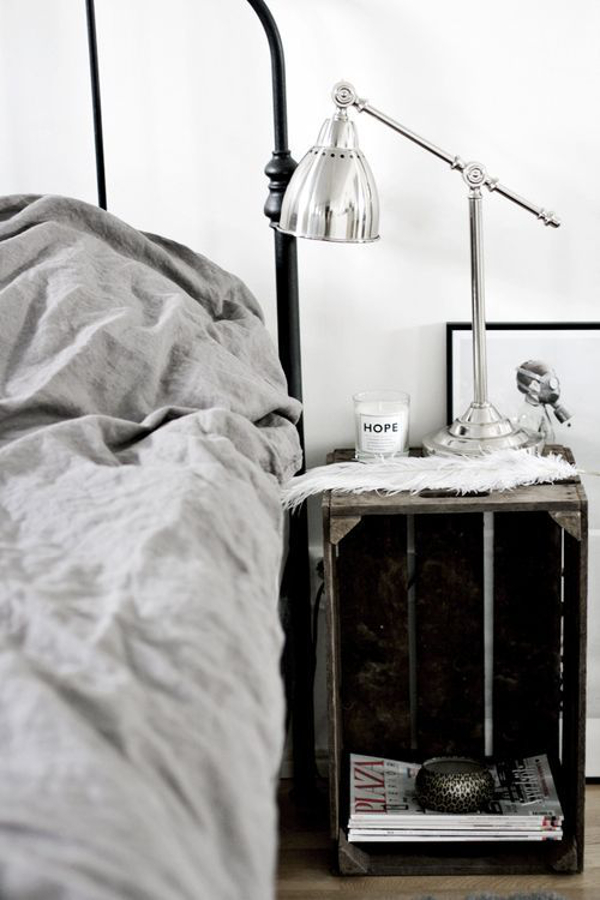 Apple crate bedside table