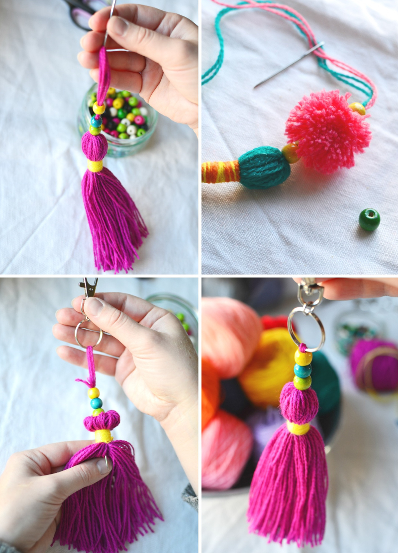 Assembling a tassel bag charm or keyring step by step