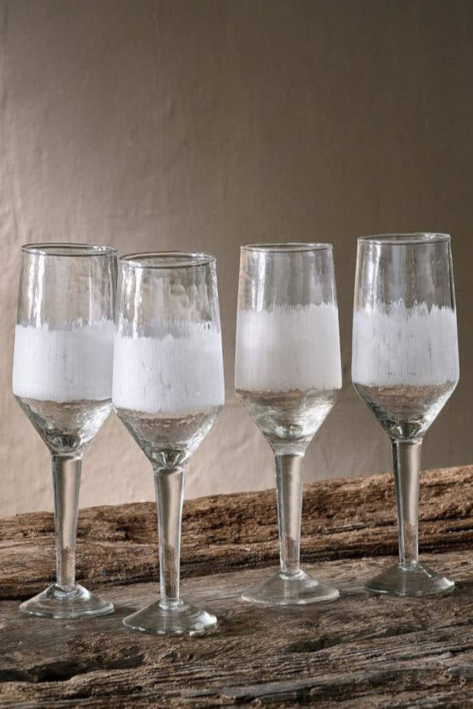 White Etched Recycled Wine Glass: Set of 4 - Large
