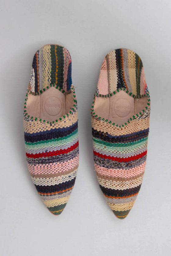 Ladies Moroccan Pointed slippers: Pastel Stripe