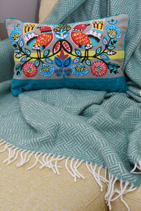 Birds Embroidered Cotton Cushion