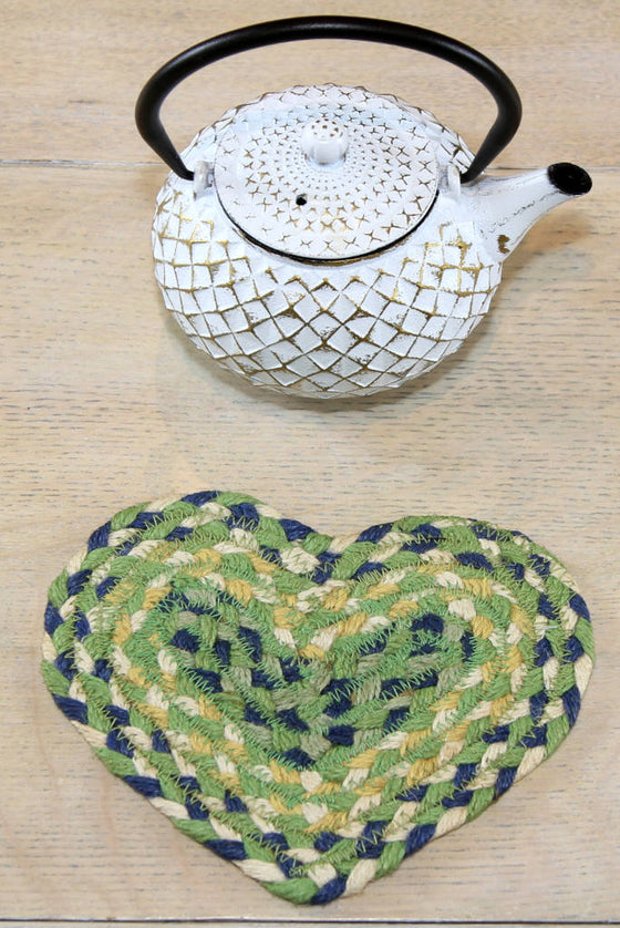 Braided Single Heart Shaped Coaster: Mint Green