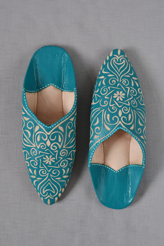 - Ladies Moroccan leather slippers: Teal - Slippers - Decorator's Notebook