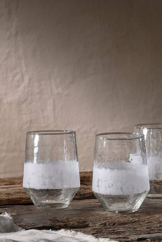 White Etched Clear Tumbler: Small Set of 4