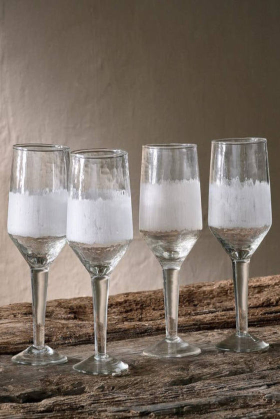 White Etched Recycled Wine Glass: Set of 4 - Large