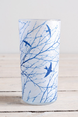 Cyanotype vase: swifts