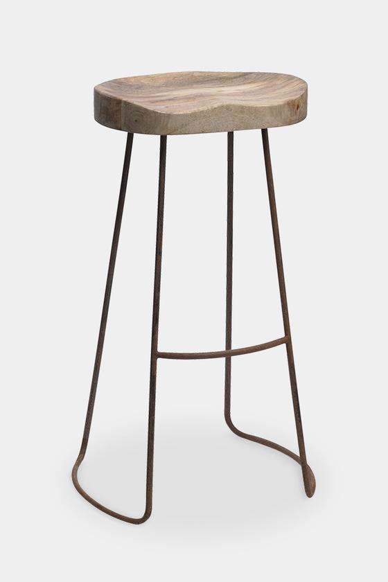 'Loko' industrial wood and iron bar stool: tall - Furniture - Decorator's Notebook