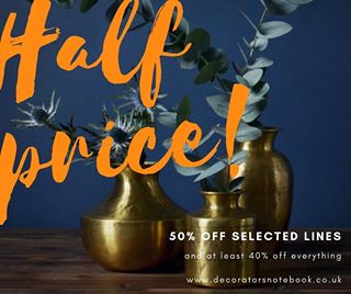 SALE ends soon at www.decoratorsnotebook.co.uk. Last chance to buy with 40% off everything and many pieces half price! 